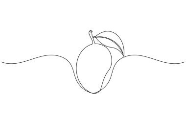 Mango meyvesi bir çizgi çizimi ve minimalist stil ana hatlı vektör çizimini izole eder