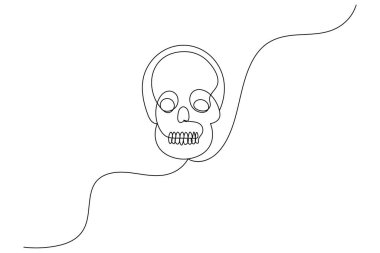 Human skull continuous one line drawing and minimalist style isolate outline vector illustration clipart