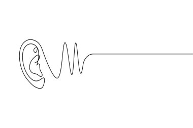 İnsan kulağı sürekli bir çizgi çizimi ve minimalist stil dış hat vektör simgesini izole eder