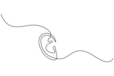 İnsan kulağı sürekli bir çizgi çizimi ve minimalist stil dış hat vektör simgesini izole eder