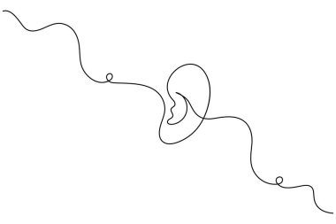 İnsan kulağı sürekli bir çizgi çizimi ve minimalist stil dış hat vektör simgesini izole eder