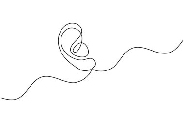 İnsan kulağı sürekli bir çizgi çizimi ve minimalist stil dış hat vektör simgesini izole eder