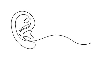 Human ear continuous one line drawing and minimalist style isolate outline vector icon clipart