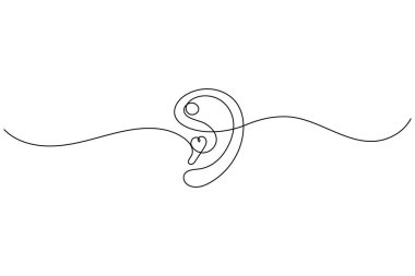 İnsan kulağı sürekli bir çizgi çizimi ve minimalist stil dış hat vektör simgesini izole eder