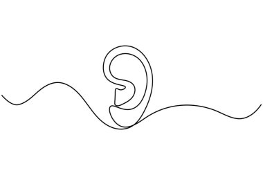 İnsan kulağı sürekli bir çizgi çizimi ve minimalist stil dış hat vektör simgesini izole eder