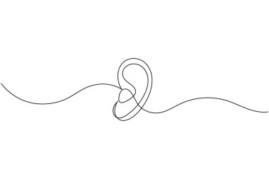 İnsan kulağı sürekli bir çizgi çizimi ve minimalist stil dış hat vektör simgesini izole eder