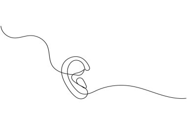 İnsan kulağı sürekli bir çizgi çizimi ve minimalist stil dış hat vektör simgesini izole eder