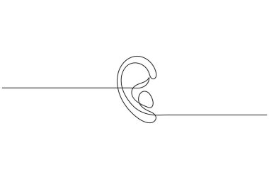 İnsan kulağı sürekli bir çizgi çizimi ve minimalist stil dış hat vektör simgesini izole eder