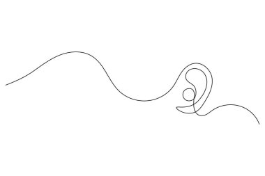 İnsan kulağı sürekli bir çizgi çizimi ve minimalist stil dış hat vektör simgesini izole eder
