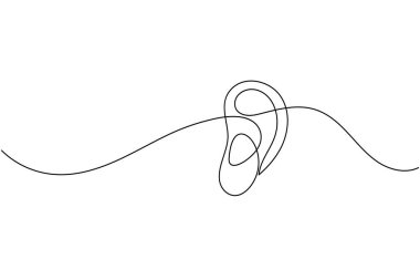 İnsan kulağı sürekli bir çizgi çizimi ve minimalist stil dış hat vektör simgesini izole eder