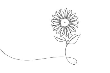 Ayçiçeği aralıksız bir çizgi çizer ve minimalist stil dış hat vektör simgesini izole eder