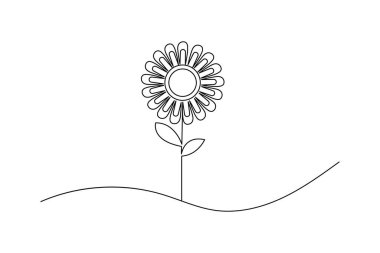 Ayçiçeği aralıksız bir çizgi çizer ve minimalist stil dış hat vektör simgesini izole eder