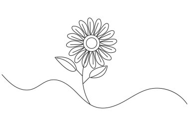 Ayçiçeği aralıksız bir çizgi çizer ve minimalist stil dış hat vektör simgesini izole eder