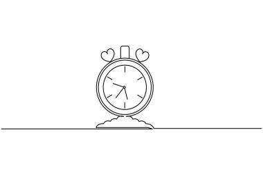 Saat sürekli bir çizgi çizimi ve minimalist biçim dış hat vektör simgesini izole eder
