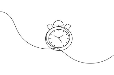 Saat sürekli bir çizgi çizimi ve minimalist biçim dış hat vektör simgesini izole eder