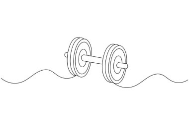 Dumbbell sürekli bir çizim ve minimalist biçim dış hat vektör simgesini izole eder
