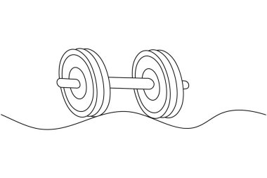 Dumbbell sürekli bir çizim ve minimalist biçim dış hat vektör simgesini izole eder