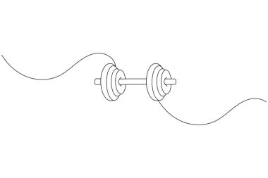 Dumbbell sürekli bir çizim ve minimalist biçim dış hat vektör simgesini izole eder