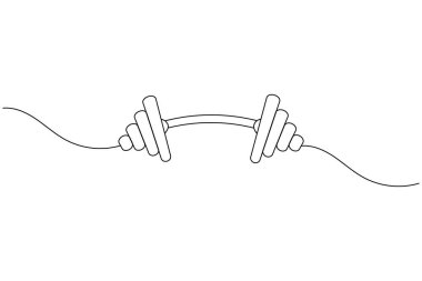 Dumbbell sürekli bir çizim ve minimalist biçim dış hat vektör simgesini izole eder