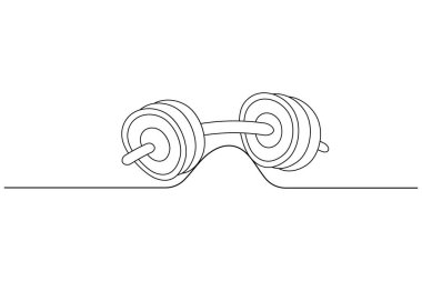 Dumbbell sürekli bir çizim ve minimalist biçim dış hat vektör simgesini izole eder