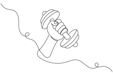 Dumbbell sürekli bir çizim ve minimalist biçim dış hat vektör simgesini izole eder