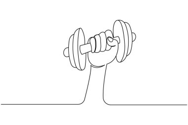 Dumbbell sürekli bir çizim ve minimalist biçim dış hat vektör simgesini izole eder
