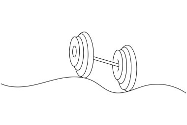 Dumbbell sürekli bir çizim ve minimalist biçim dış hat vektör simgesini izole eder