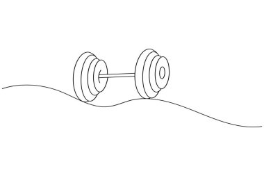 Dumbbell sürekli bir çizim ve minimalist biçim dış hat vektör simgesini izole eder