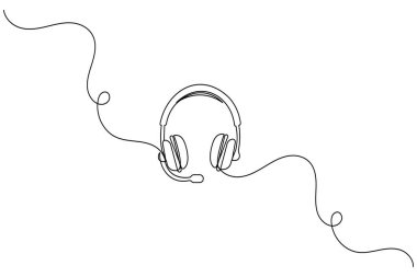 Kulaklık kesintisiz bir çizgi çizimi ve minimalist stil dış hat vektör simgesini izole eder