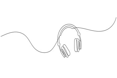 Kulaklık kesintisiz bir çizgi çizimi ve minimalist stil dış hat vektör simgesini izole eder