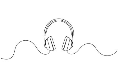 Kulaklık kesintisiz bir çizgi çizimi ve minimalist stil dış hat vektör simgesini izole eder