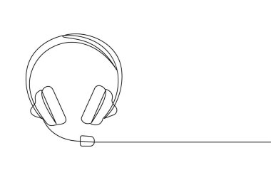 Kulaklık kesintisiz bir çizgi çizimi ve minimalist stil dış hat vektör simgesini izole eder