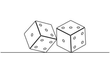 Oyun zarları tek çizgi halinde basit dış hat vektör simgesi çizer