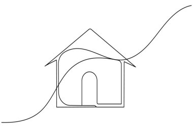 Ev sürekli bir çizgi çizimi ve minimalist stil ev çizgisi vektör simgesini izole eder