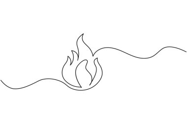 Ateş kesintisiz bir çizgi çizimi ve minimalist biçim dış hat vektör simgesini izole eder