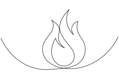 Ateş kesintisiz bir çizgi çizimi ve minimalist biçim dış hat vektör simgesini izole eder