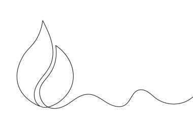 Ateş kesintisiz bir çizgi çizimi ve minimalist biçim dış hat vektör simgesini izole eder