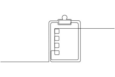 Kontrol listesi olan pano sürekli tek satır çizimi ve minimalist stil dış hat vektör simgesini izole et