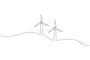 Rüzgar türbini sürekli bir çizgi çizer ve minimalist stil dış hat vektör simgesini izole eder