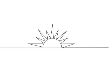 Güneş sürekli bir çizgi çizimi ve minimalist stil dış hat vektör simgesini izole eder