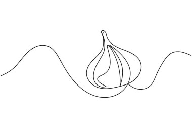 Sarımsak aralıksız tek çizgi çizimi ve minimalist stil dış hat vektör simgesini izole eder