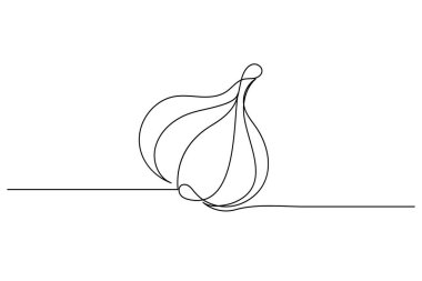 Sarımsak aralıksız tek çizgi çizimi ve minimalist stil dış hat vektör simgesini izole eder