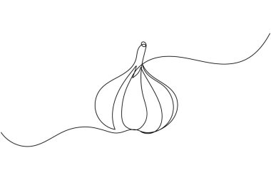 Sarımsak aralıksız tek çizgi çizimi ve minimalist stil dış hat vektör simgesini izole eder