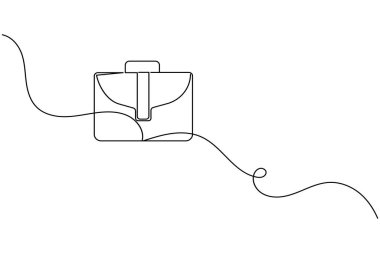 Evrak çantası sürekli bir çizgi çizimi ve minimalist biçim dış hat vektör simgesini izole et