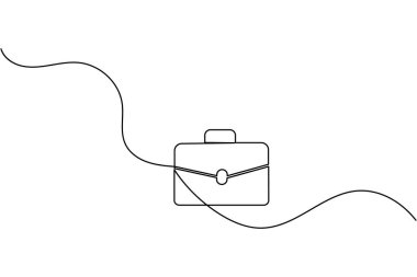 Evrak çantası sürekli bir çizgi çizimi ve minimalist biçim dış hat vektör simgesini izole et