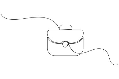 Evrak çantası sürekli bir çizgi çizimi ve minimalist biçim dış hat vektör simgesini izole et