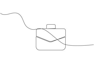 Evrak çantası sürekli bir çizgi çizimi ve minimalist biçim dış hat vektör simgesini izole et