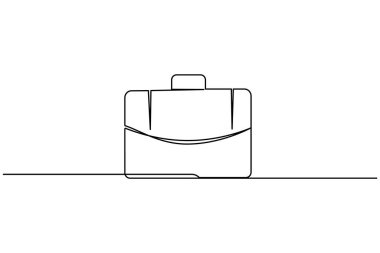 Evrak çantası sürekli bir çizgi çizimi ve minimalist biçim dış hat vektör simgesini izole et