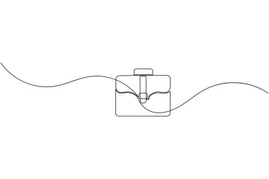 Evrak çantası sürekli bir çizgi çizimi ve minimalist biçim dış hat vektör simgesini izole et