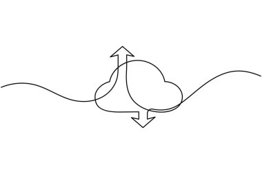 Bulut depolama aralıksız bir çizgi çizimi ve minimalist stil dış hat vektör simgesini izole et
